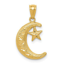 14k Gold Polished and Textured Moon and Stars Pendant K5305 - £85.21 GBP