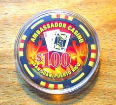 (1) $100. AMBASSADOR Casino Chip - San Juan, Puerto Rico -Bud Jones-Prim... - $16.95