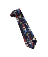 Town Craft Men&#39;s Neck Tie Blue Red Geometric Design 100% Polyester  - $12.84