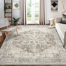 Area Rug Living Room Rugs - 8X10 Washable Boho Rug Vintage Oriental, Brown Blue - £131.49 GBP