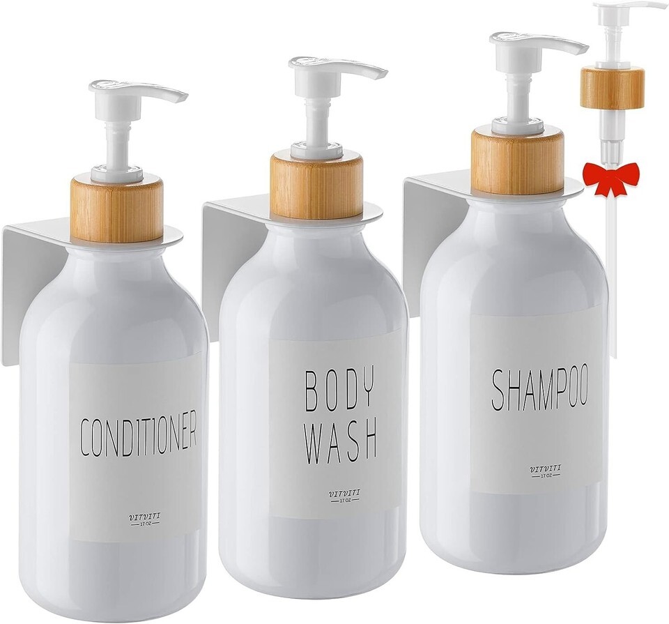 Shampoo and Conditioner Dispenser, Body Wash Shower Soap White Set of 3 - $28.71 Shampoo and Conditioner Dispenser, Body Wash Shower Soap White Set of 3 - $28.71