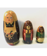 Vintage Russian Nesting Dolls Wooden Goldilocks &amp; Bears (2 pc Missing) - £15.73 GBP