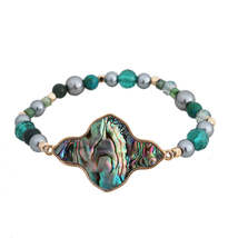Abalone Shell &amp; Turquoise Clover Stretch Bracelet - £11.21 GBP