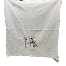 Vintage Hand Embroidered White Christmas Tea Flour Sack Towel Snowman 25 x 27&quot; - $17.55