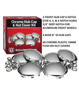 COMPLETE HUB METAL CAP KIT W/ CHROME PLASTIC LUG NUT COVERS TRUCK TRACTO... - $90.00