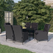  Garden Dining Set Dark grey, Black Steel frame, PE rattan, Glass top - $2,089.84 CAD