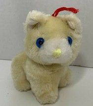 small vintage plush yellow cream white kitten cat hanging ornament blue ... - $9.89