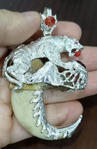 Very rare color curved pig tooth dragon Red jewel silver cap &quot;tiger brand&quot; - £240.47 GBP