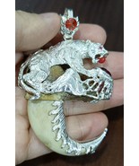 Very rare color curved pig tooth dragon Red jewel silver cap &quot;tiger brand&quot; - €261,61 EUR
