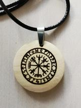 Viking Vegvisir Wood Pendant Necklaces - Runic Compass Symbol Travel Talisman - $13.00