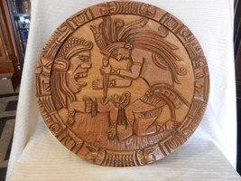 Hand Carved Brown Wooden Wall Art Aztec Virgin Sacrifice from Guatemala ... - £119.75 GBP