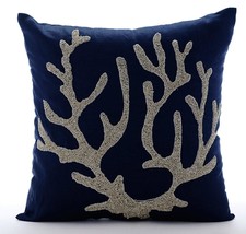 Blue Art Silk Sequins &amp; Beaded Bird Pillows Cover, Birdy Flight, 9. Navy Blue (S - £23.35 GBP+