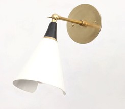 Vintage Inspired SCICCOSO BEBE Wall Sconce Black &amp; White lamp in Raw Brass - $158.31