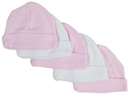 Girl 100% Cotton Pink &amp; White Baby Caps (Pack of 5) One Size - £11.62 GBP
