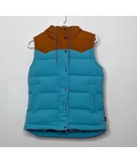 Patagonia Hooded Bivy Down Vest Women’s L Mushroom Print Mogul Blue NEW ... - $245.52