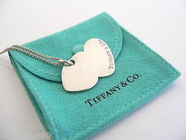 Tiffany &amp; Co Silver Double Hearts Necklace Pendant Charm 18 Inch Gift Pouch Love - £237.91 GBP