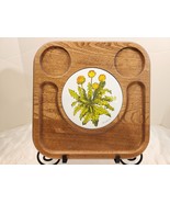 Vintage Goodwood Cheese Cracker Teak Board Tray Flower Inset Charcuterie RARE - $24.75