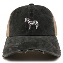 Trendy Apparel Shop Zebra Patch Frayed Bill Trucker Mesh Back Cap - Black - £16.05 GBP