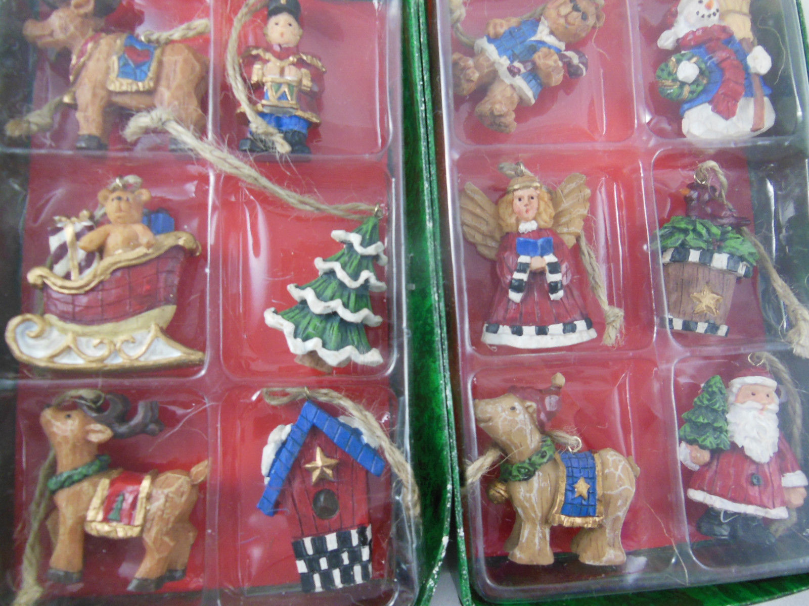 Set of 12 Mini small 1.75" 1 3/4" - 2" Resin Christmas Ornaments New in Boxes - £15.52 GBP
