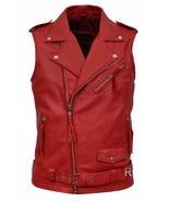 Nuevo 100% Cuero Real Rojo Chaleco Botón Western Chaleco Abrigo Chaqueta... - $159.98 CAD+