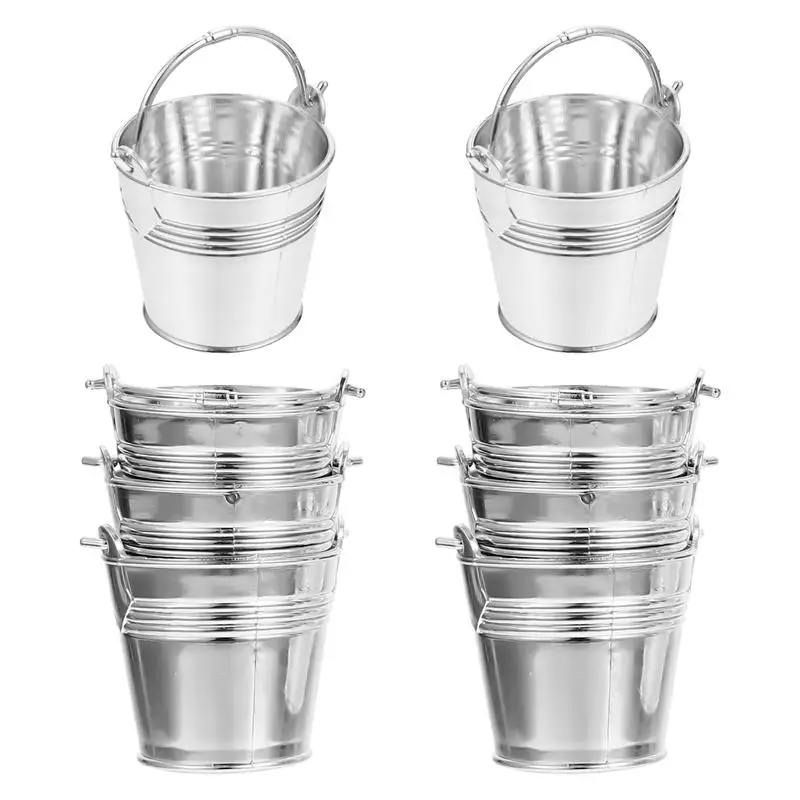 10Pcs Mini Snack Bucket Party Candy Storage Biscuit Packing Bucket Silver - £13.76 GBP