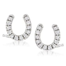 1/10CT Round Natural Diamond Lucky Horseshoe Stud Earrings 14K White Gold Plated - £157.66 GBP