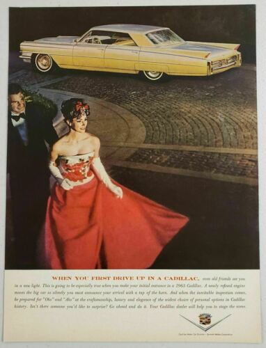 Primary image for 1963 Print Ad Cadillac 4-Door Car Elegantly Dressed Couple