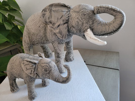 Two Elephant Vintage Applause Determined Productions Hard Stuffed Plush 9&quot;&amp; 17&quot;  - $19.80