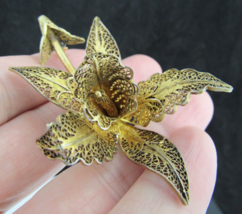 GOLD over STERLING SILVER VINTAGE BROOCH flower .925 Portugal ESTATE SALE! - $27.10