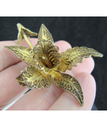 GOLD over STERLING SILVER VINTAGE BROOCH flower .925 Portugal ESTATE SALE! - $28.99