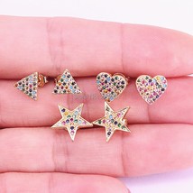 10Pairs Mix Style Gold color Paved Rainbow CZ Women Girls New Fashion Stud Earri - £42.08 GBP