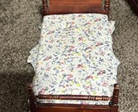 Vintage Dollhouse Wooden Bed Bedroom furniture 4 Post Bed w floral bed s... - $12.86