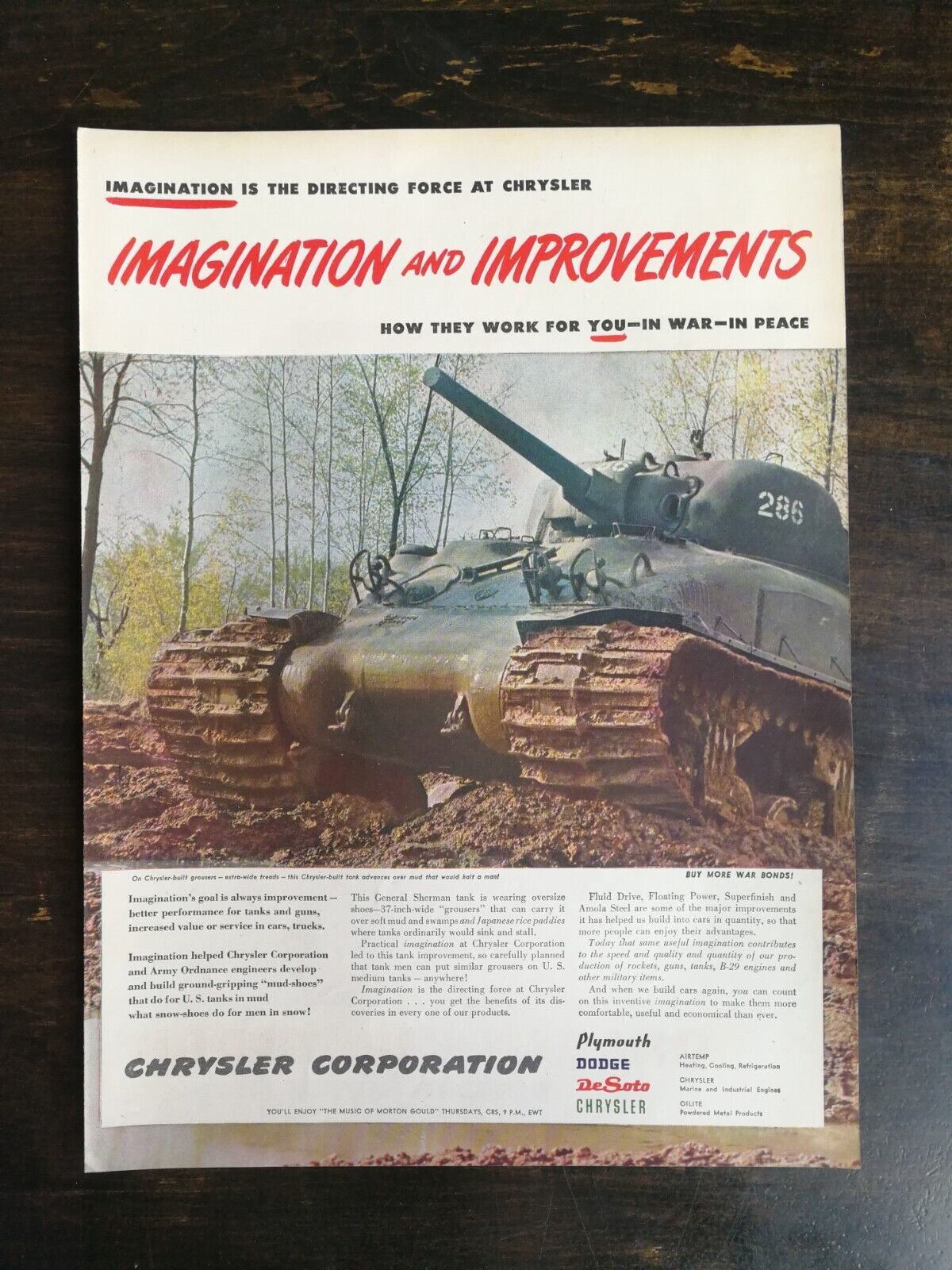Vintage 1945 Chrysler Corporation General Sherman Tank Full Page Original Ad 324 - $6.92