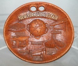 New Yorks World&#39;s Fair 1961-63 Unisphere Monorail 3D Plate Dish Faux Woo... - $49.01