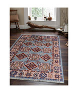 5 x 8 ft. Hand Knotted Afghan Wool &amp; Silk Kazak Rectangle Area Rug, Aqua... - $441.51