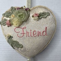 Heart Wall Or Door Decor Floral Accents Beaded Tassel Friend Embroidered On It - £4.05 GBP