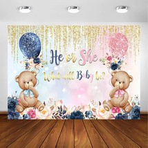 Bear Gender Reveal Backdrop He Or She Navy And Blush Floral Gender Reveal Party  - $29.99