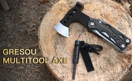 GRESOU Multitool Axe Hammer, 14 in 1 Camping Survival Gear &amp; Equipment NEW - £19.45 GBP