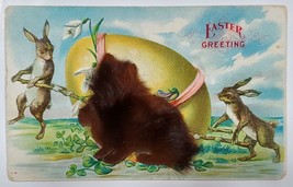 Easter Dressed Rabbits Fur Rabbit Embossed c1908 Postcard U15 - £6.34 GBP