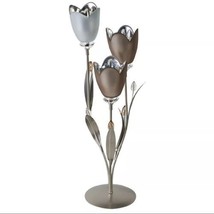 3-Light Frosted Glass and Metal Tulip Centerpiece, 19-Inch - £23.35 GBP