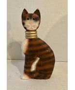 Vintage James Haddon Wooden Cat Statue Orange Striped  11” Figurine Signed - £15.57 GBP