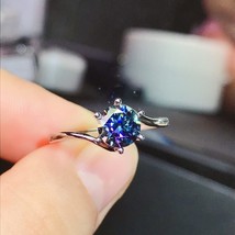 Blue colorful moissanite  Personality design  New ring, 925 Sterling silver, bea - £58.56 GBP