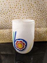 Blown Fused Glass Vase Tumbler Jar White Multicolor Confetti Swirls Art Glass - £10.99 GBP