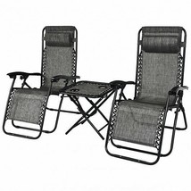 3 Pieces Folding Portable Zero Gravity Reclining Lounge Chairs Table Set... - $158.90