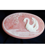 Design Gifts Stone Swan &amp; Foliage Scene Cameo White on Peach Oval Trinke... - £44.55 GBP