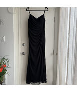 Azazie Black bridesmaid Formal Prom Dress Ruched slit Mesh SZ A12 Spaghe... - $49.99