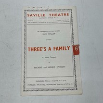 Playbill Theater Programma Saville Teatro Three&#39;s Un Famiglia - £29.02 GBP