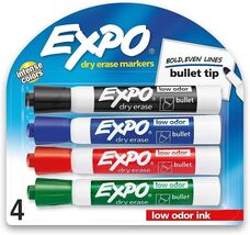 EXPO Dry-Erase Markers, Bullet Tip, 1 pk. Assorted Colors, 1 pk. Black M... - $17.99
