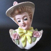 Vintage Head Vase Lady With Roses Bow Acme Ware Mid Century - $49.48