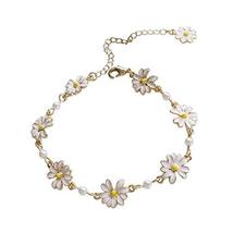 PANDA SUPERSTORE Women Gold Color Chain Bracelet White Daisy Flower Charm Bracel